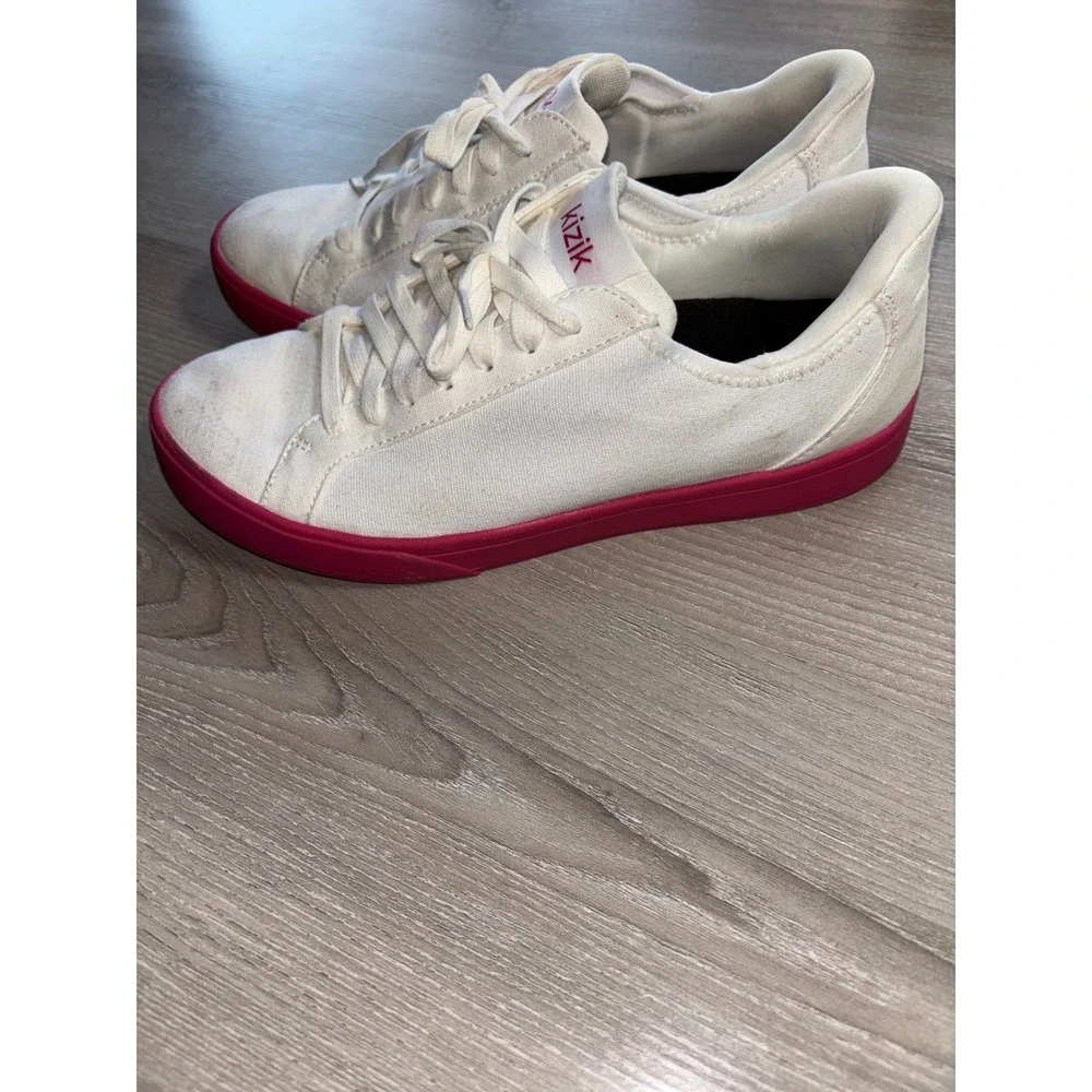 Kizik Irvine Hands-Free Slip On Sneakers White‎ Pink Canvas Womens 8.5 Mens 7
